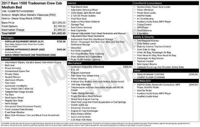 2017 RAM 1500 Tradesman Crew Cab 4x4 6'4" Box