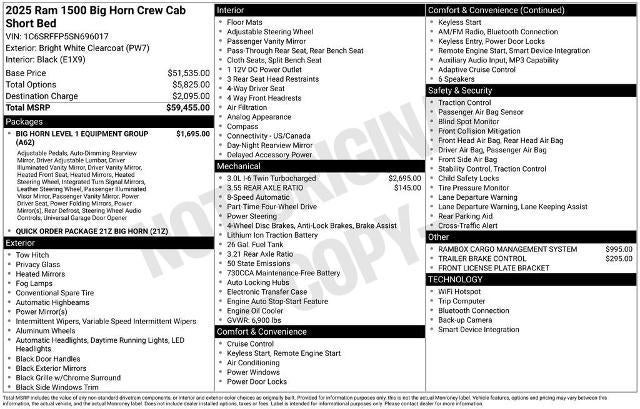 2025 RAM 1500 Big Horn Crew Cab 4x4 5'7" Box