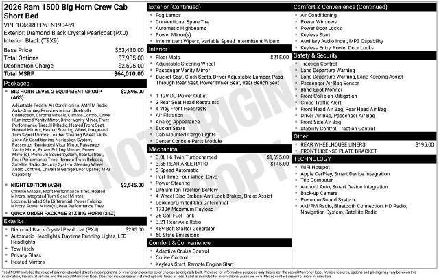 2026 RAM 1500 Big Horn Crew Cab 4x4 5'7" Box