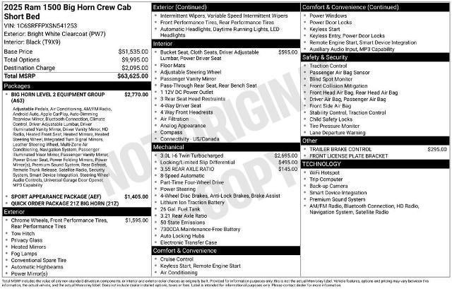 2025 RAM 1500 Big Horn Crew Cab 4x4 5'7" Box