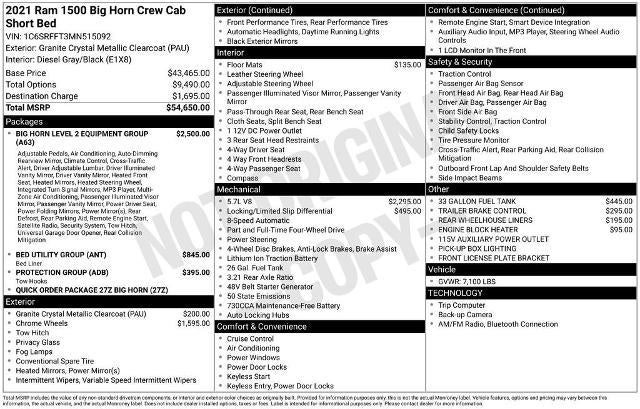 2021 RAM 1500 Big Horn Crew Cab 4x4 5'7" Box