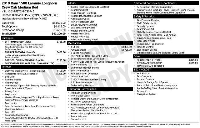 2019 RAM 1500 Longhorn Crew Cab 4x4 6'4" Box
