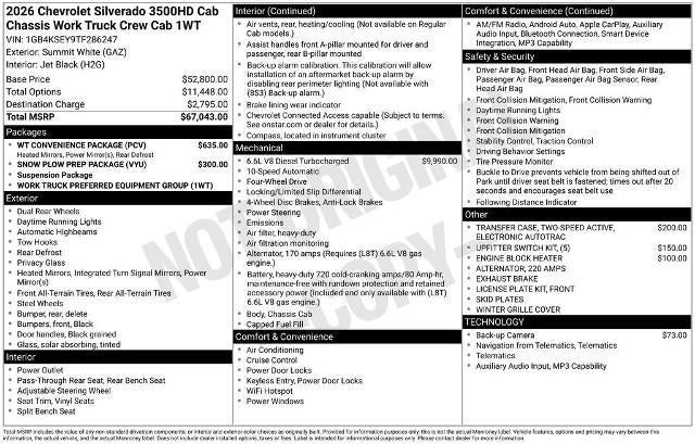 2026 Chevrolet Silverado 3500 HD Chassis Cab Work Truck