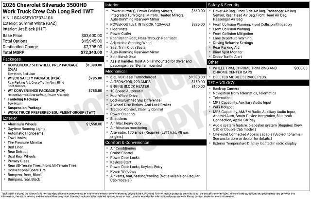 2026 Chevrolet Silverado 3500 HD WT DRW