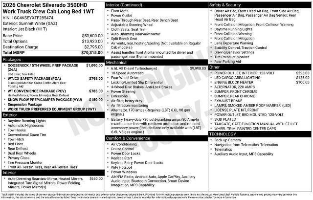 2026 Chevrolet Silverado 3500 HD WT DRW