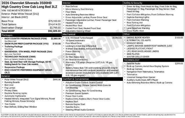 2026 Chevrolet Silverado 3500 HD High Country DRW