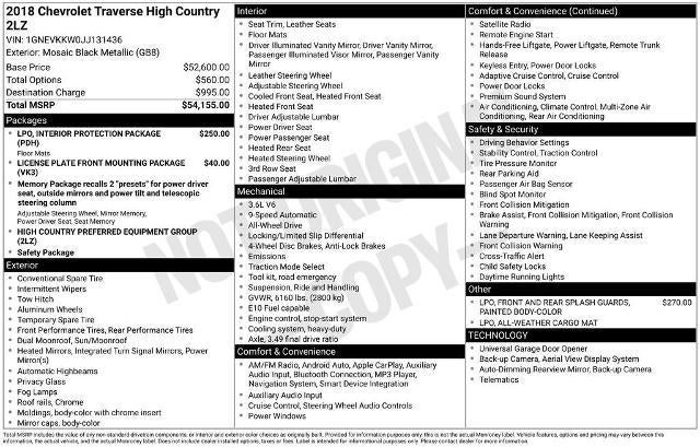 2018 Chevrolet Traverse High Country