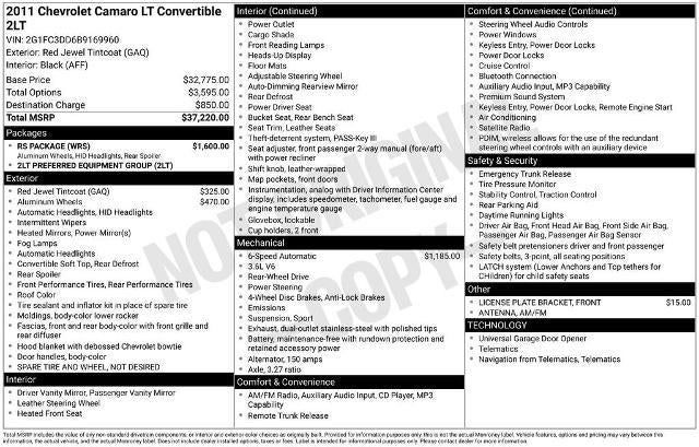 2011 Chevrolet Camaro 2LT