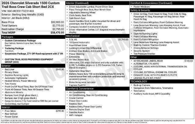 2026 Chevrolet Silverado 1500 Custom Trail Boss