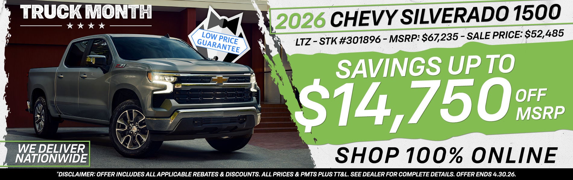 2026 Chevy Silverado 1500 - Savings Up To $14,750 Off MSRP