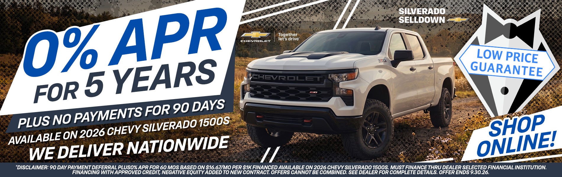 0% APR For 5 Years + No Payments For 90 Days On 2026 Chevy Silverado 1500s