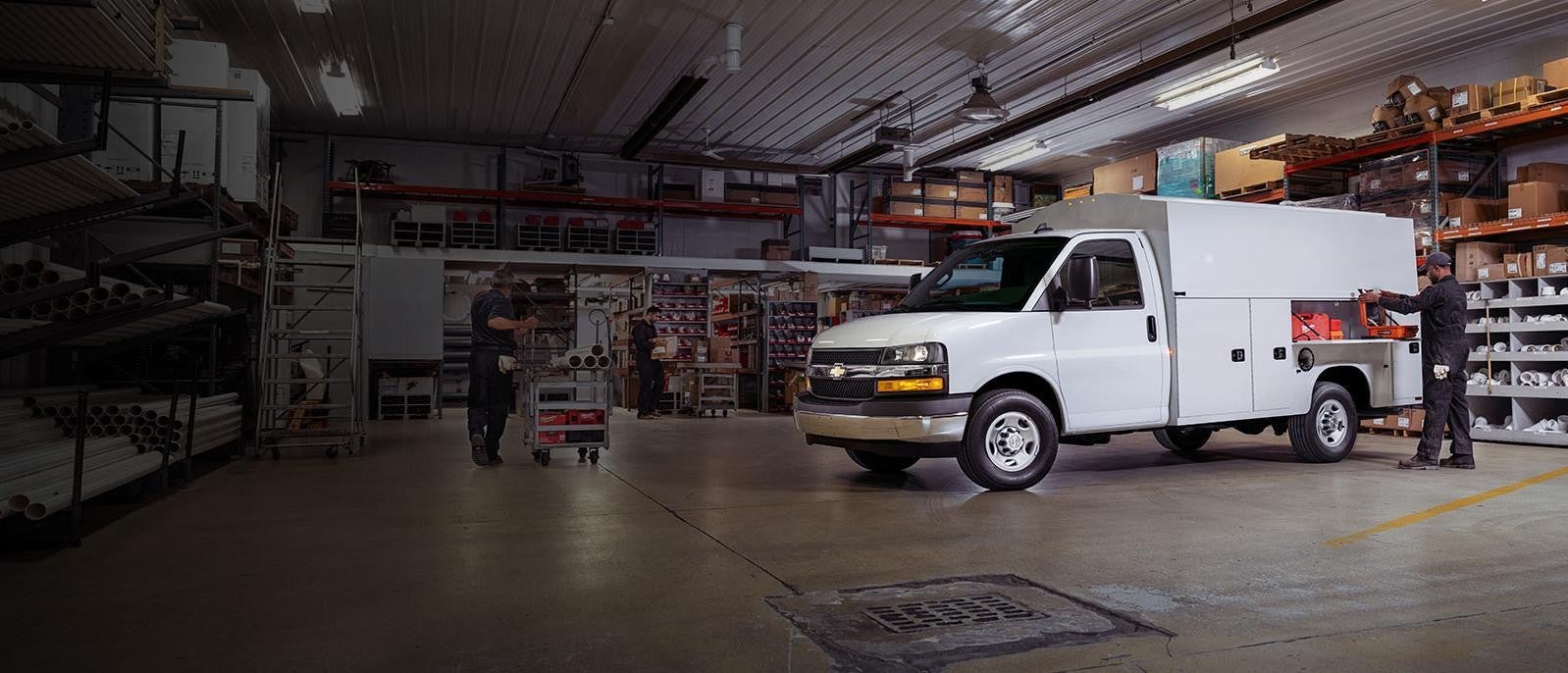 Chevrolet Express Cutaway in workshop setting.